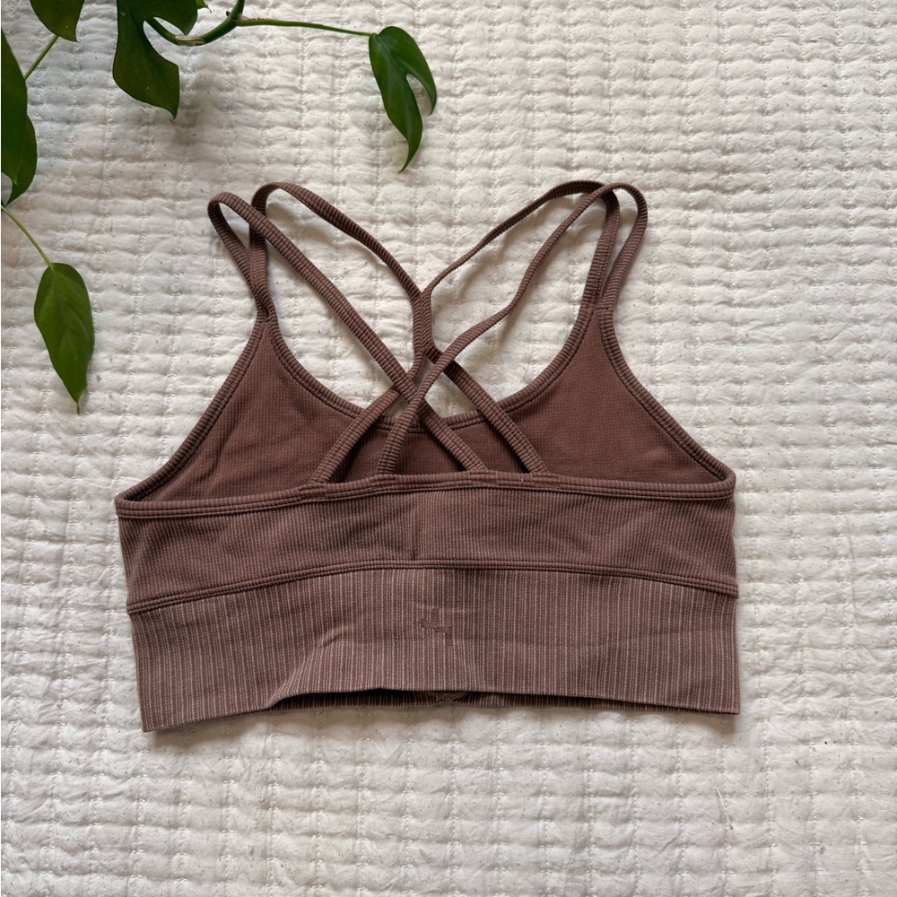 Brown Ribbed Women's sports bra